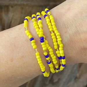 Yellow & Purple Africa Style Seed Bead Waist Beads Stretch Braclet